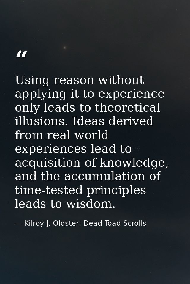 Using reason without applying it to experience only leads to theoretical illusions. Ideas derived from real world experi — Kilroy J. Oldster, Dead Toad Scrolls