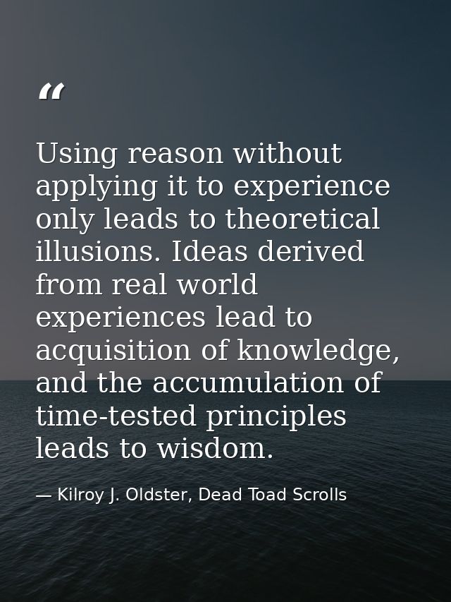 Using reason without applying it to experience only leads to theoretical illusions. Ideas derived from real world experi — Kilroy J. Oldster, Dead Toad Scrolls