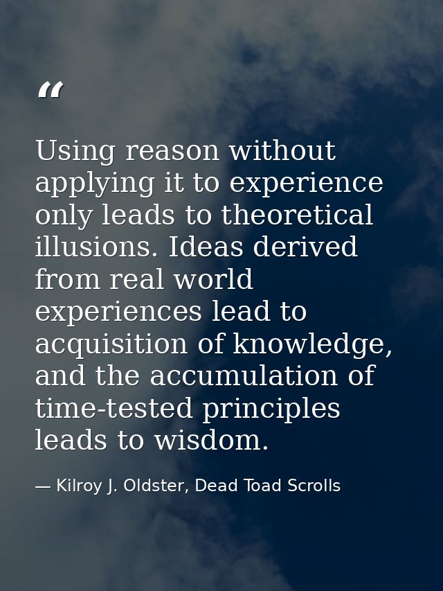 Using reason without applying it to experience only leads to theoretical illusions. Ideas derived from real world experi — Kilroy J. Oldster, Dead Toad Scrolls