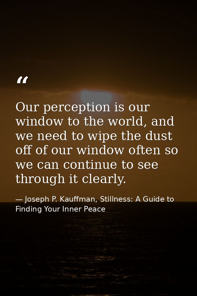 Our perception is our window to the world, and we need to wipe the dust off of our window often so we can continue to se — Joseph P. Kauffman, Stillness: A Guide to Finding Your Inner Peace