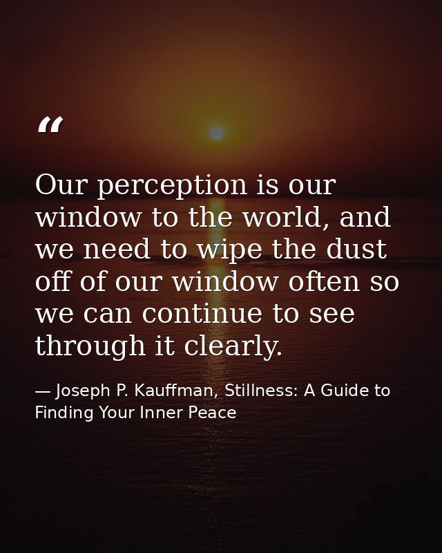 Our perception is our window to the world, and we need to wipe the dust off of our window often so we can continue to se — Joseph P. Kauffman, Stillness: A Guide to Finding Your Inner Peace