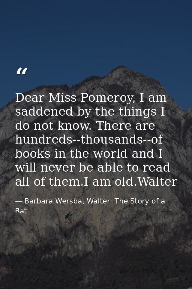 Dear Miss Pomeroy, I am saddened by the things I do not know. There are hundreds--thousands--of books in the world and I — Barbara Wersba, Walter: The Story of a Rat