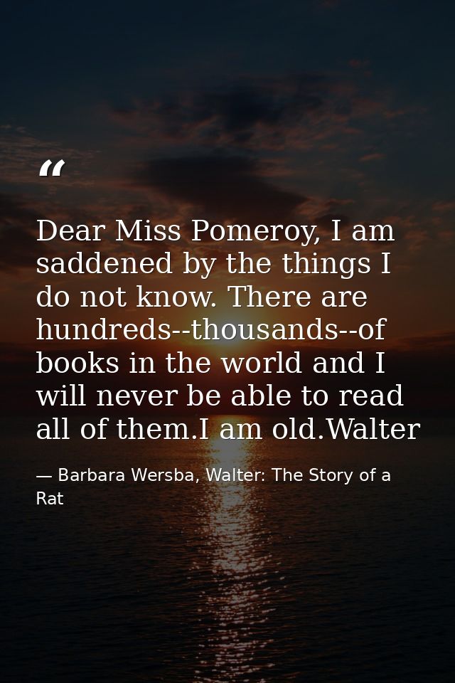 Dear Miss Pomeroy, I am saddened by the things I do not know. There are hundreds--thousands--of books in the world and I — Barbara Wersba, Walter: The Story of a Rat