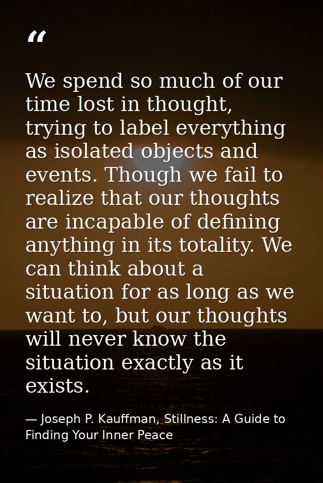 We spend so much of our time lost in thought, trying to label everything as isolated objects and events. Though we fail  — Joseph P. Kauffman, Stillness: A Guide to Finding Your Inner Peace