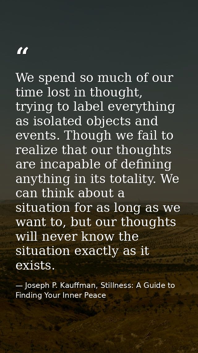 We spend so much of our time lost in thought, trying to label everything as isolated objects and events. Though we fail  — Joseph P. Kauffman, Stillness: A Guide to Finding Your Inner Peace