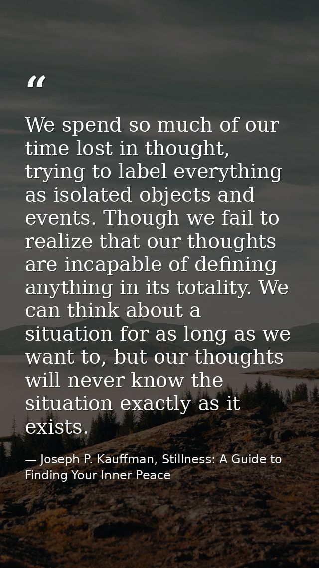 We spend so much of our time lost in thought, trying to label everything as isolated objects and events. Though we fail  — Joseph P. Kauffman, Stillness: A Guide to Finding Your Inner Peace