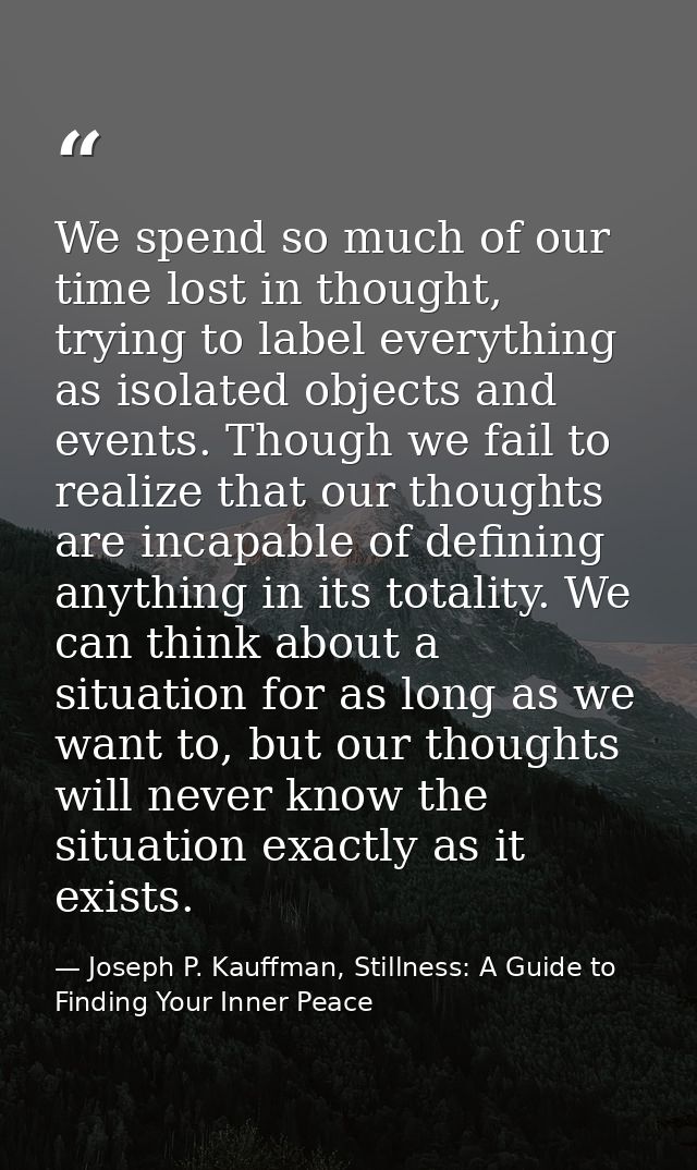 We spend so much of our time lost in thought, trying to label everything as isolated objects and events. Though we fail  — Joseph P. Kauffman, Stillness: A Guide to Finding Your Inner Peace