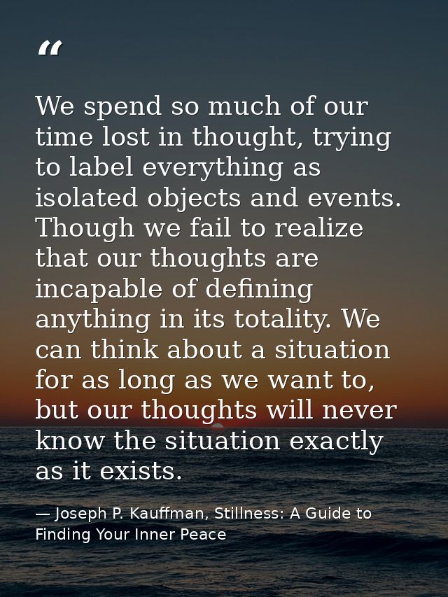 We spend so much of our time lost in thought, trying to label everything as isolated objects and events. Though we fail  — Joseph P. Kauffman, Stillness: A Guide to Finding Your Inner Peace
