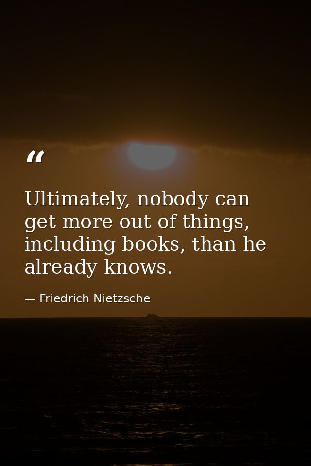 Ultimately, nobody can get more out of things, including books, than he already knows. — Friedrich Nietzsche