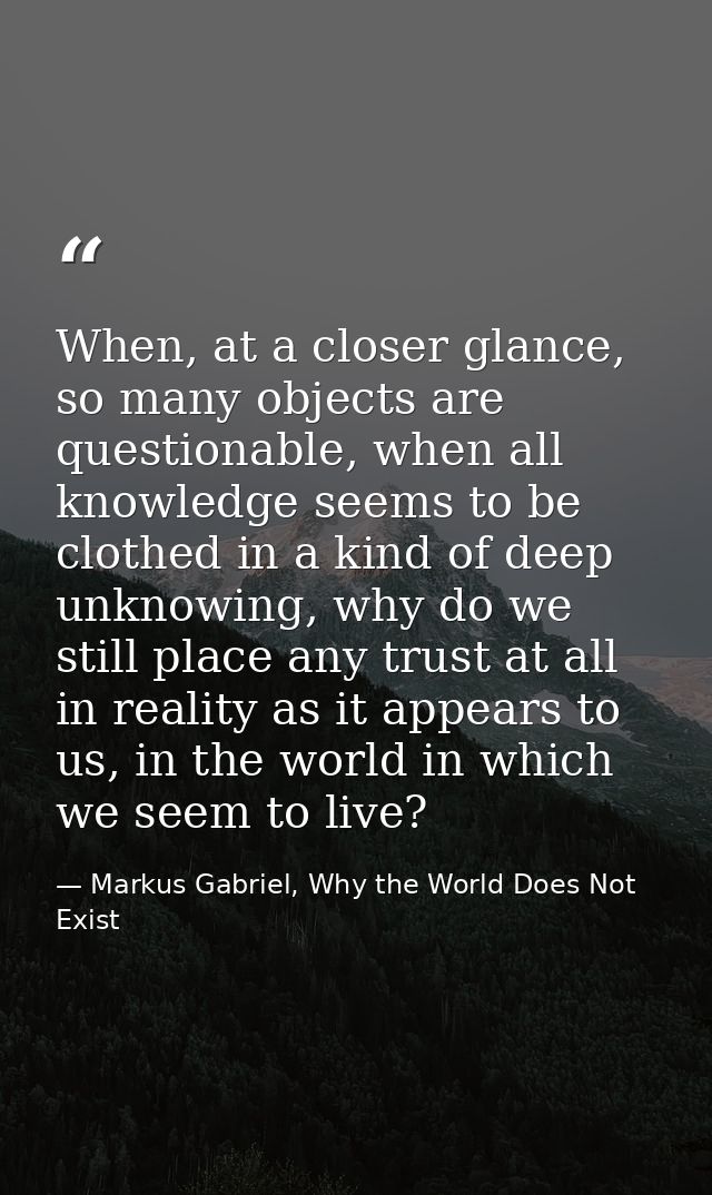When, at a closer glance, so many objects are questionable, when all knowledge seems to be clothed in a kind of deep unk — Markus Gabriel, Why the World Does Not Exist