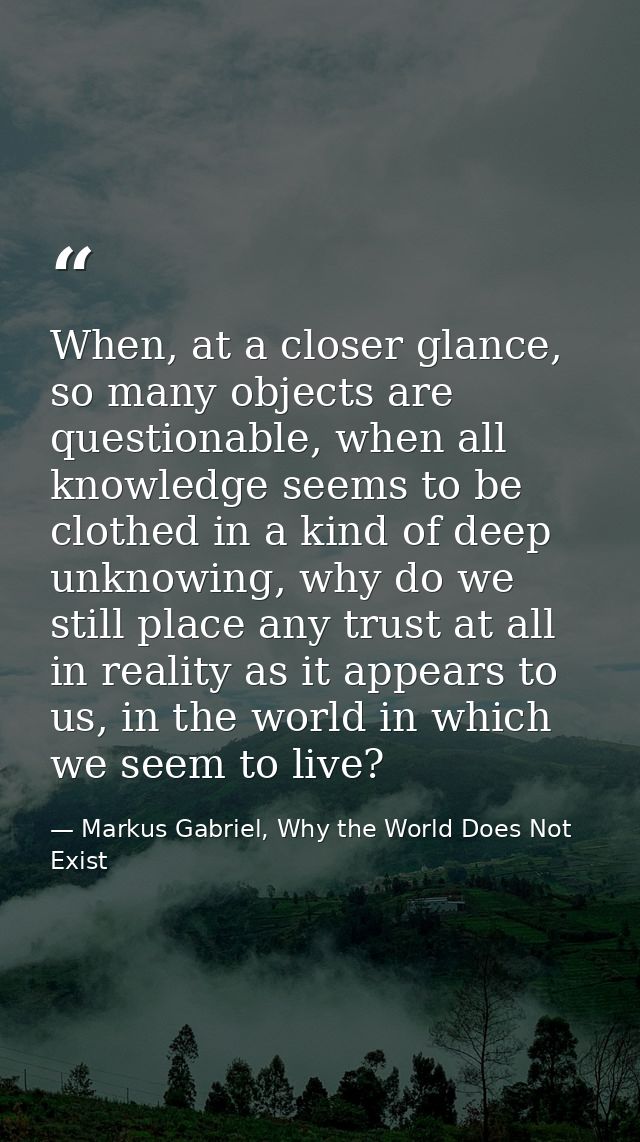 When, at a closer glance, so many objects are questionable, when all knowledge seems to be clothed in a kind of deep unk — Markus Gabriel, Why the World Does Not Exist