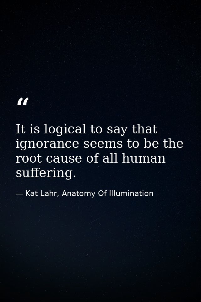 It is logical to say that ignorance seems to be the root cause of all human suffering. — Kat Lahr, Anatomy Of Illumination