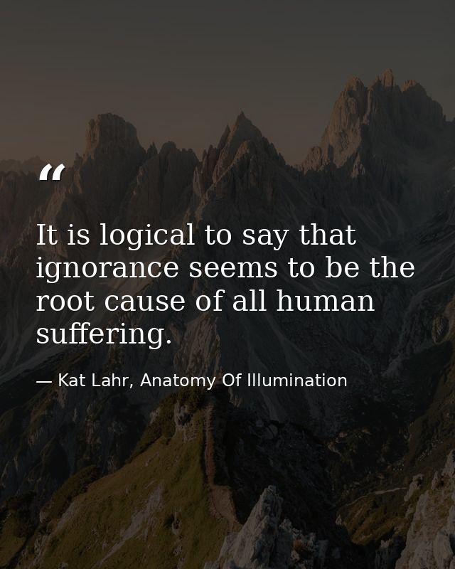 It is logical to say that ignorance seems to be the root cause of all human suffering. — Kat Lahr, Anatomy Of Illumination
