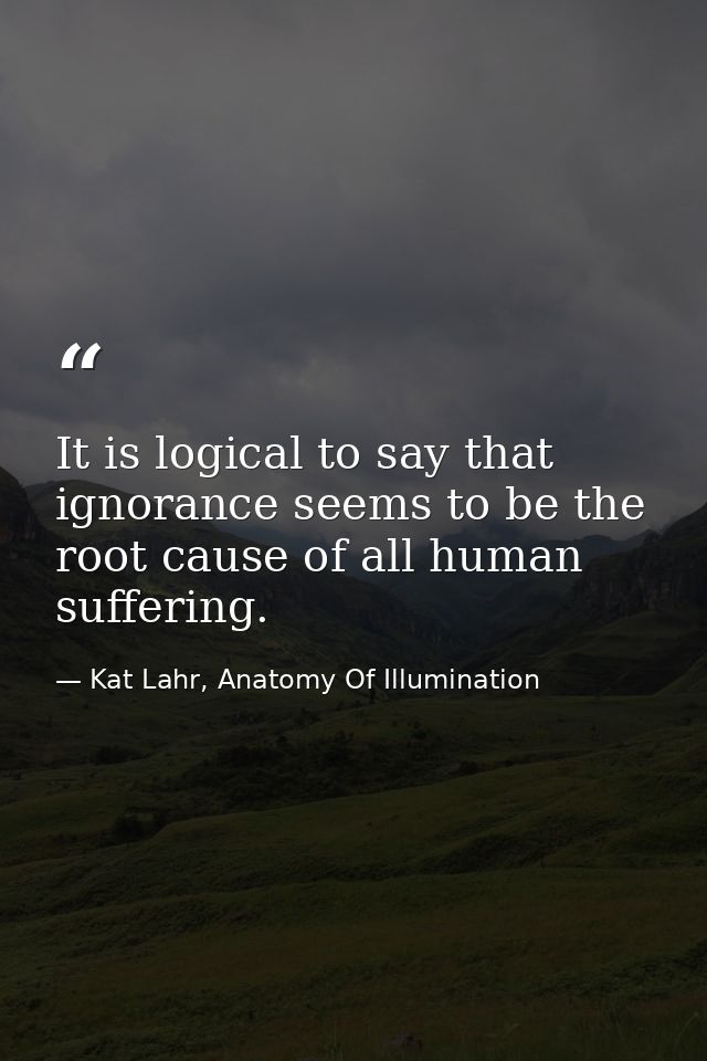 It is logical to say that ignorance seems to be the root cause of all human suffering. — Kat Lahr, Anatomy Of Illumination
