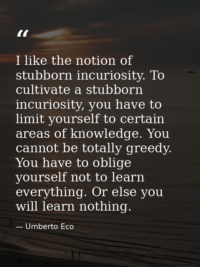 I like the notion of stubborn incuriosity. To cultivate a stubborn incuriosity, you have to limit yourself to certain ar — Umberto Eco