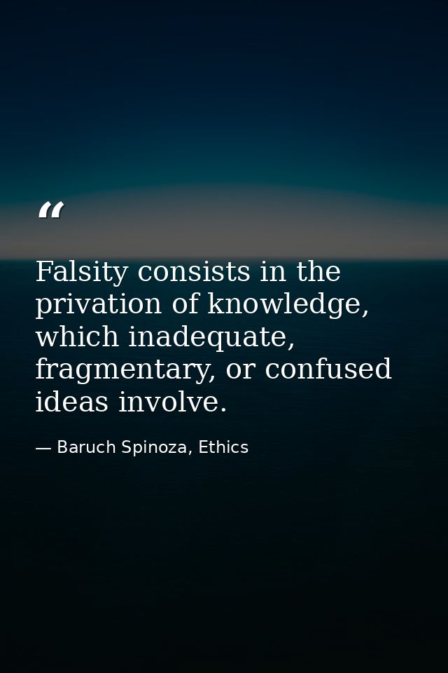 Falsity consists in the privation of knowledge, which inadequate, fragmentary, or confused ideas involve. — Baruch Spinoza, Ethics