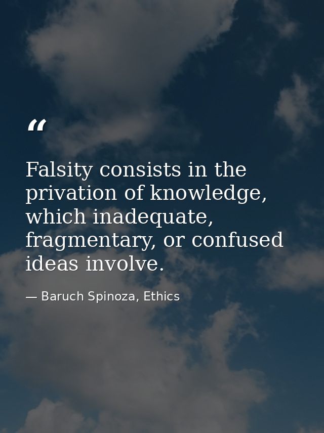 Falsity consists in the privation of knowledge, which inadequate, fragmentary, or confused ideas involve. — Baruch Spinoza, Ethics