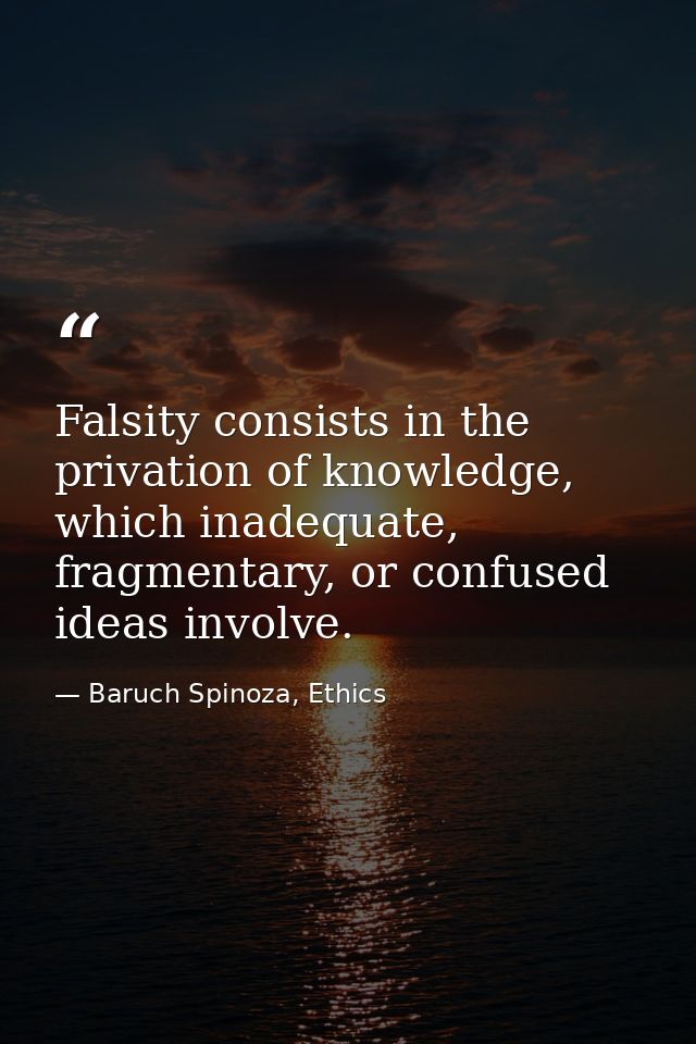 Falsity consists in the privation of knowledge, which inadequate, fragmentary, or confused ideas involve. — Baruch Spinoza, Ethics