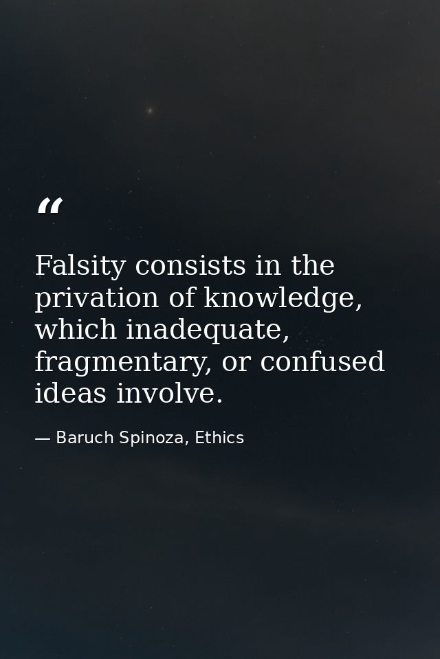 Falsity consists in the privation of knowledge, which inadequate, fragmentary, or confused ideas involve. — Baruch Spinoza, Ethics