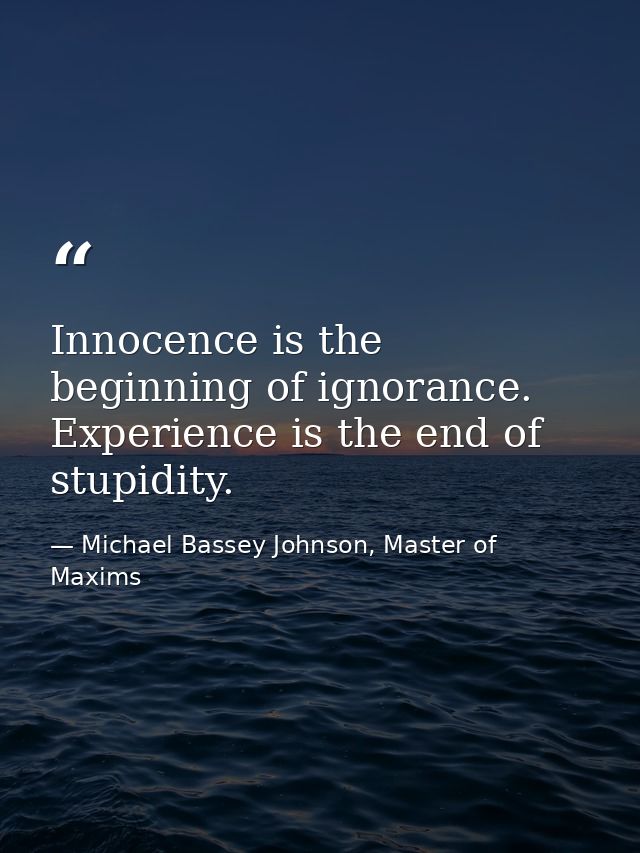 Innocence is the beginning of ignorance. Experience is the end of stupidity. — Michael Bassey Johnson, Master of Maxims