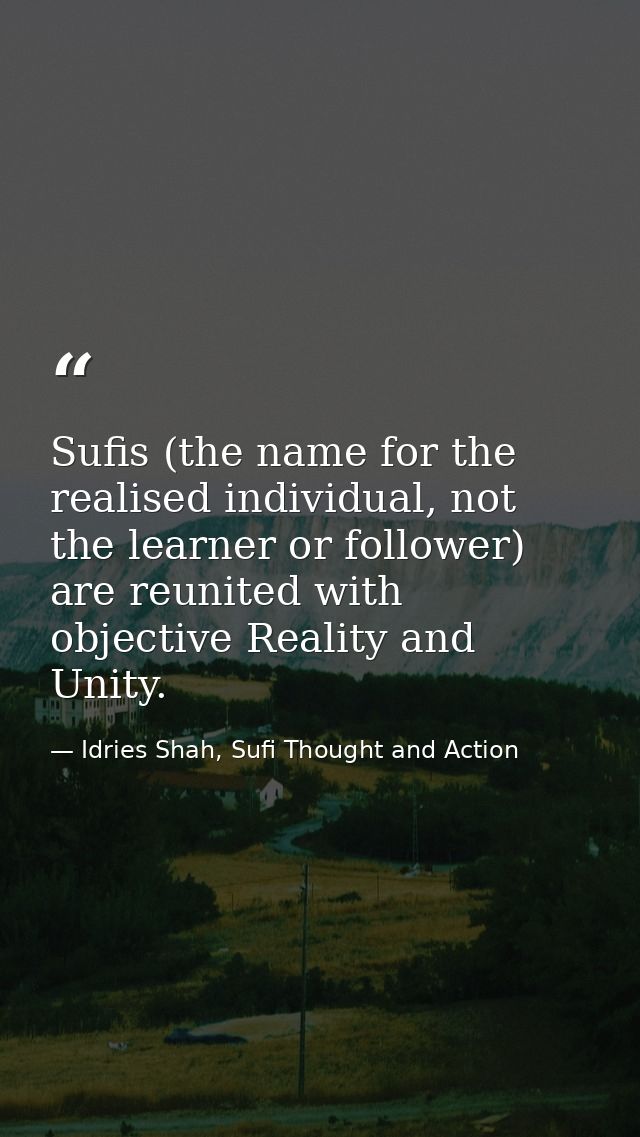 Sufis (the name for the realised individual, not the learner or follower) are reunited with objective Reality and Unity. — Idries Shah, Sufi Thought and Action