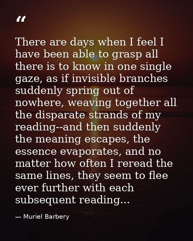 There are days when I feel I have been able to grasp all there is to know in one single gaze, as if invisible branches s — Muriel Barbery