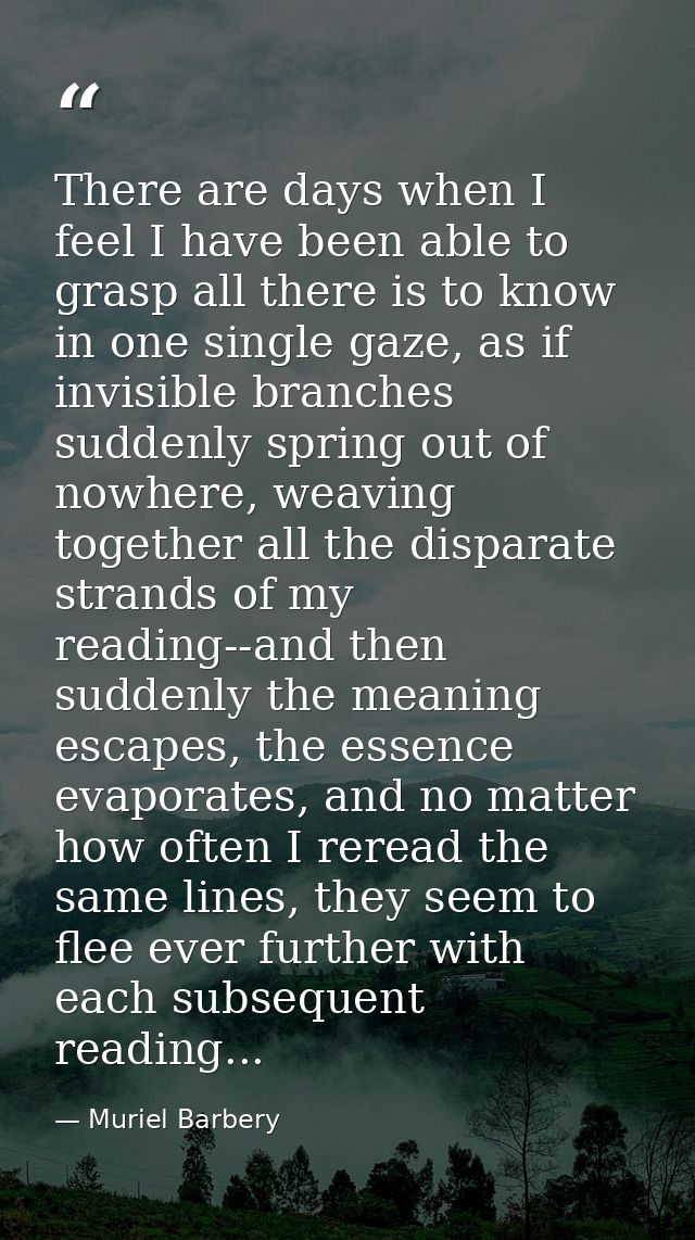There are days when I feel I have been able to grasp all there is to know in one single gaze, as if invisible branches s — Muriel Barbery