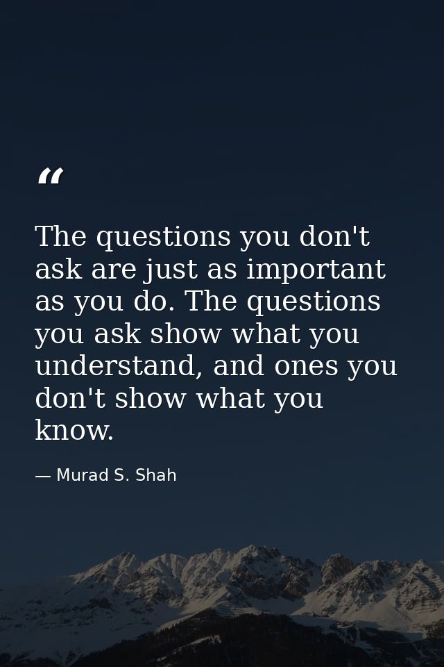 The questions you don't ask are just as important as you do. The questions you ask show what you understand, and ones yo — Murad S. Shah