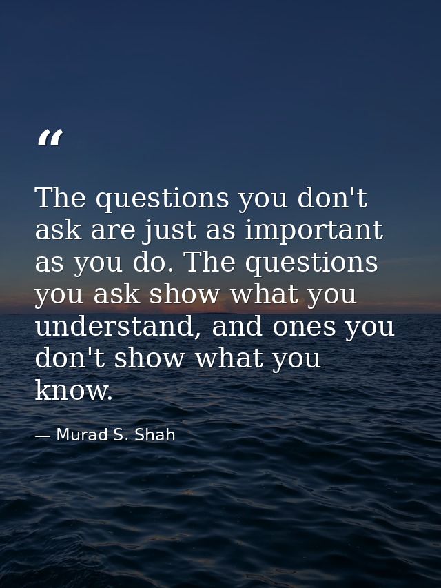 The questions you don't ask are just as important as you do. The questions you ask show what you understand, and ones yo — Murad S. Shah