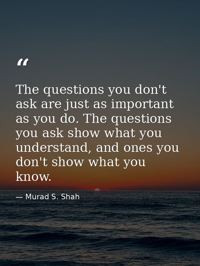 The questions you don't ask are just as important as you do. The questions you ask show what you understand, and ones yo — Murad S. Shah