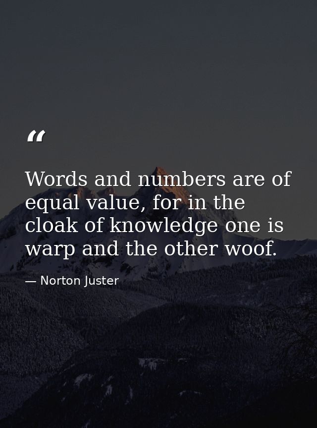 Words and numbers are of equal value, for in the cloak of knowledge one is warp and the other woof. — Norton Juster