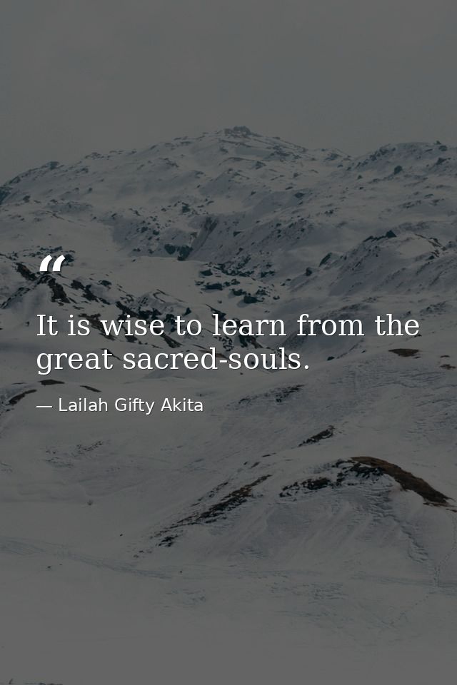 It is wise to learn from the great sacred-souls. — Lailah Gifty Akita