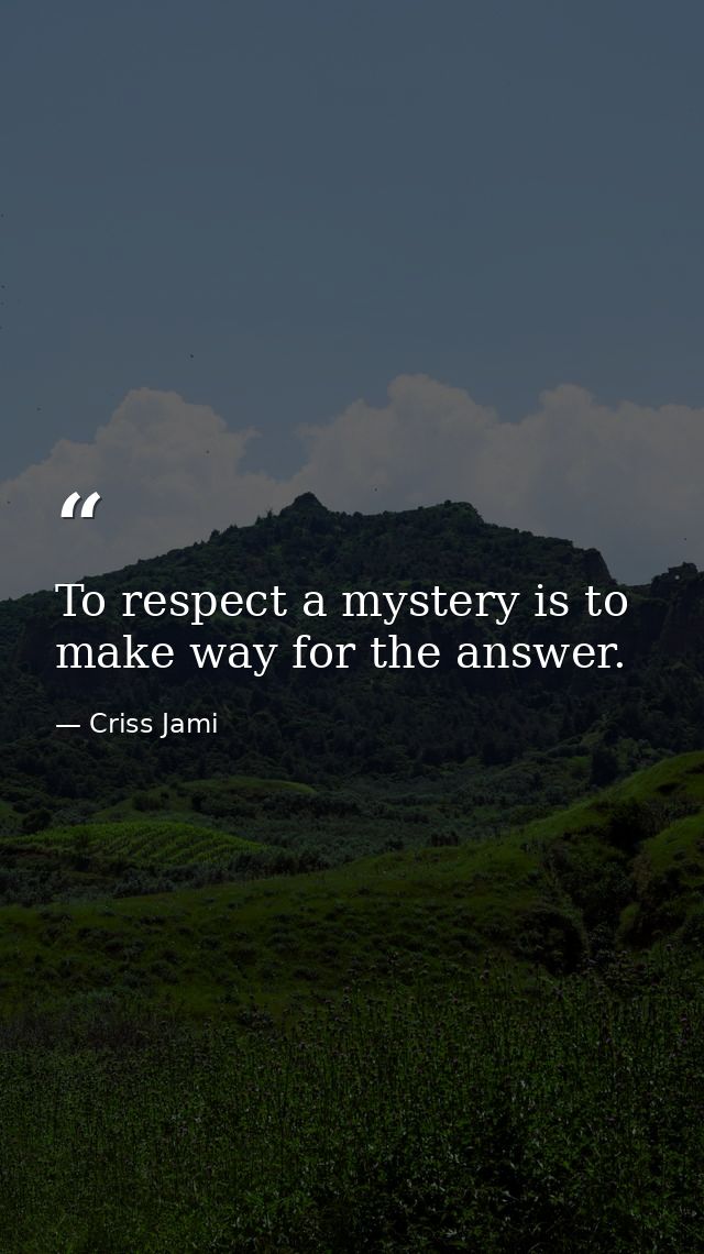 To respect a mystery is to make way for the answer. — Criss Jami