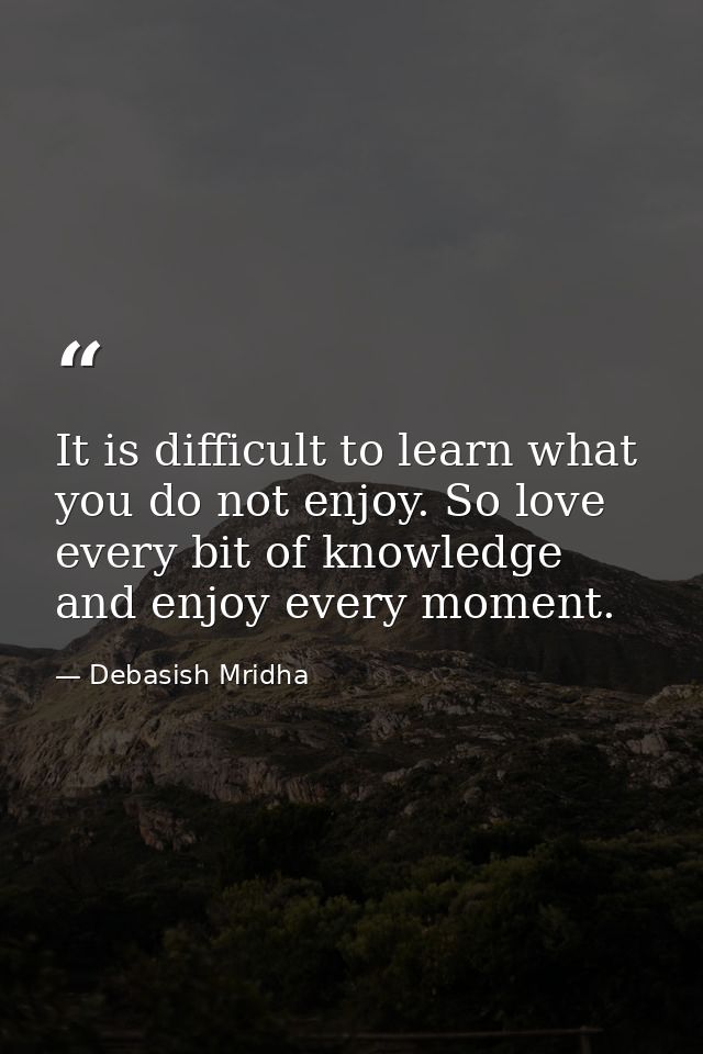 It is difficult to learn what you do not enjoy. So love every bit of knowledge and enjoy every moment. — Debasish Mridha