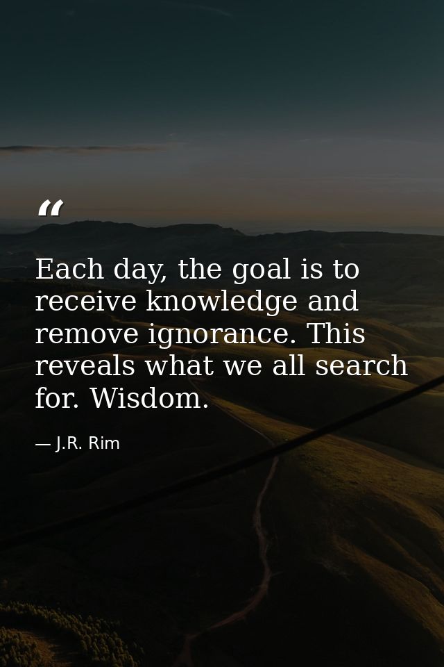 Each day, the goal is to receive knowledge and remove ignorance. This reveals what we all search for. Wisdom. — J.R. Rim