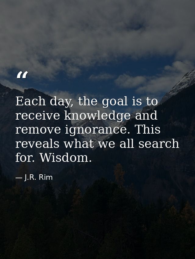 Each day, the goal is to receive knowledge and remove ignorance. This reveals what we all search for. Wisdom. — J.R. Rim