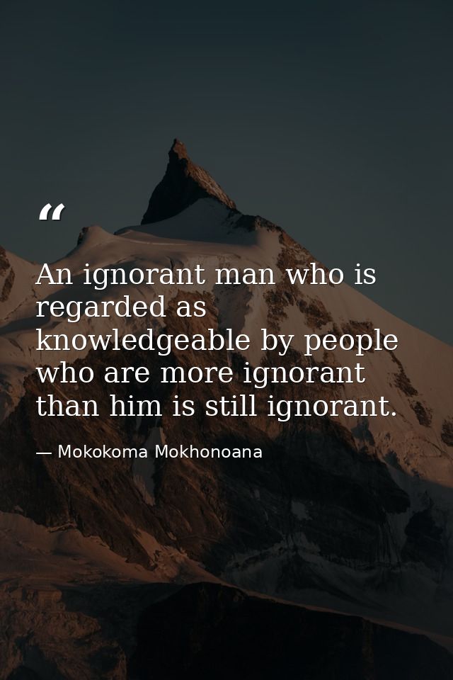 An ignorant man who is regarded as knowledgeable by people who are more ignorant than him is still ignorant. — Mokokoma Mokhonoana
