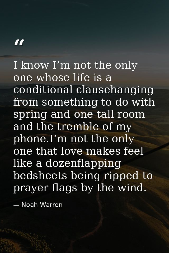 I know I’m not the only one whose life is a conditional clausehanging from something to do with spring and one tall room — Noah Warren