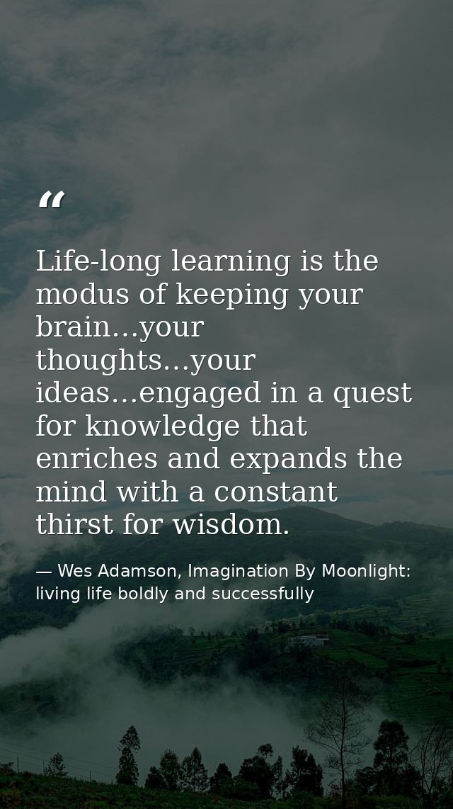 Life-long learning is the modus of keeping your brain…your thoughts…your ideas…engaged in a quest for knowledge that enr — Wes Adamson, Imagination By Moonlight: living life boldly and successfully