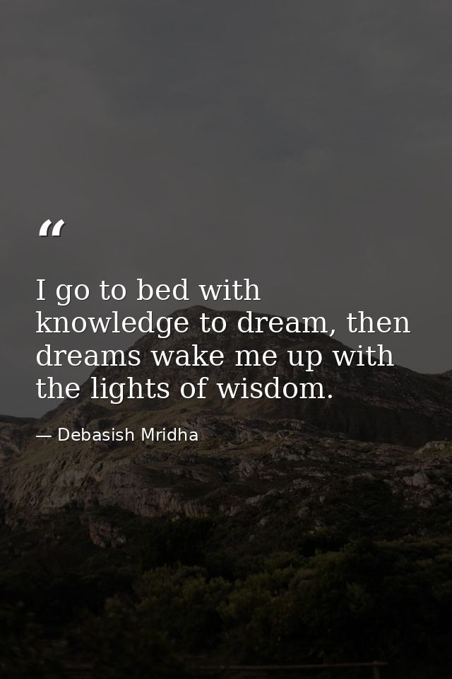 I go to bed with knowledge to dream, then dreams wake me up with the lights of wisdom. — Debasish Mridha