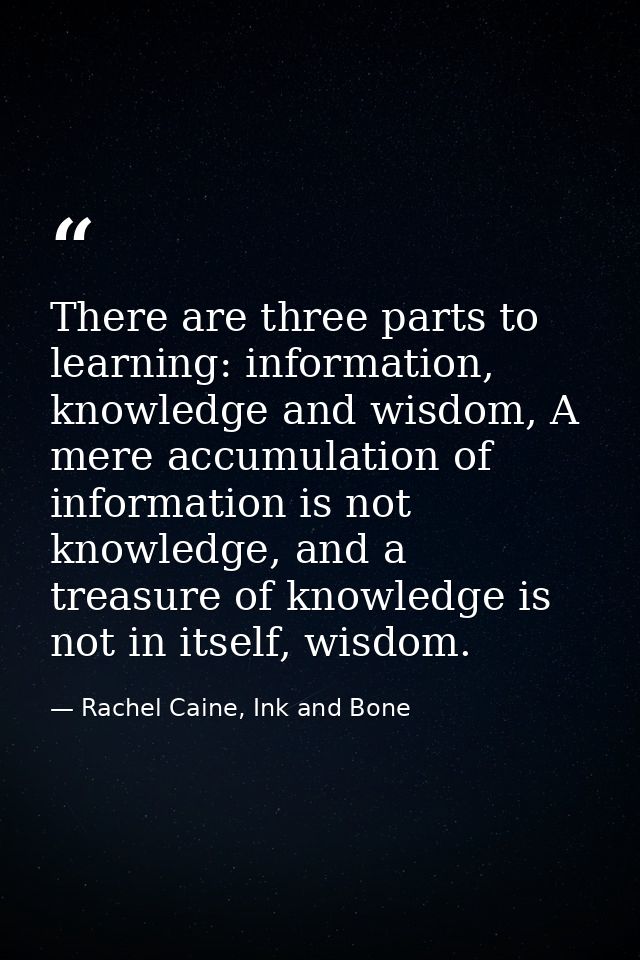 There are three parts to learning: information, knowledge and wisdom, A mere accumulation of information is not knowledg — Rachel Caine, Ink and Bone