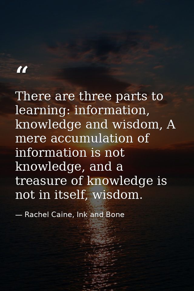 There are three parts to learning: information, knowledge and wisdom, A mere accumulation of information is not knowledg — Rachel Caine, Ink and Bone