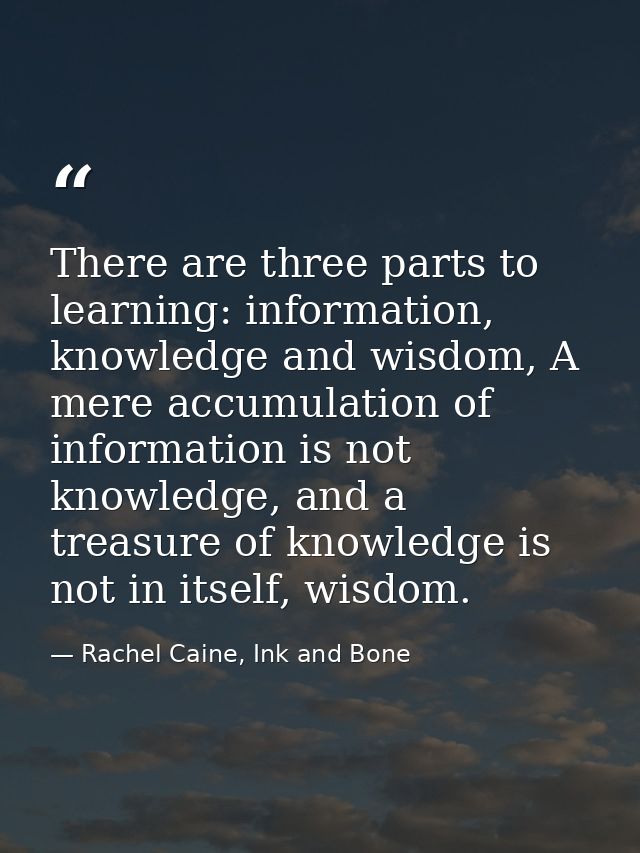 There are three parts to learning: information, knowledge and wisdom, A mere accumulation of information is not knowledg — Rachel Caine, Ink and Bone