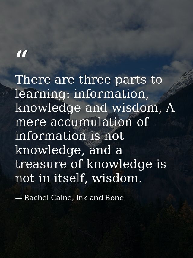 There are three parts to learning: information, knowledge and wisdom, A mere accumulation of information is not knowledg — Rachel Caine, Ink and Bone
