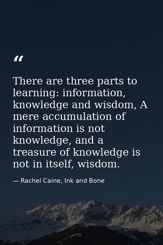 There are three parts to learning: information, knowledge and wisdom, A mere accumulation of information is not knowledg — Rachel Caine, Ink and Bone