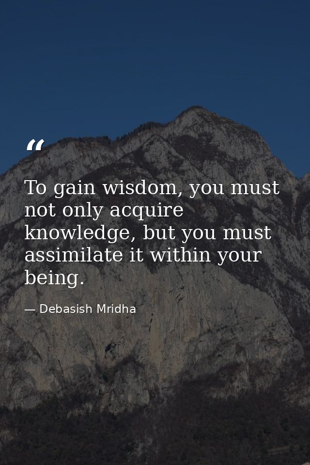 To gain wisdom, you must not only acquire knowledge, but you must assimilate it within your being. — Debasish Mridha