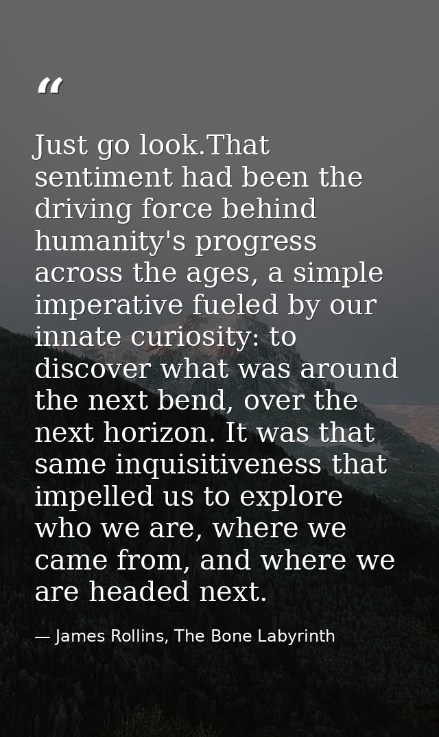 Just go look.That sentiment had been the driving force behind humanity's progress across the ages, a simple imperative f — James Rollins, The Bone Labyrinth