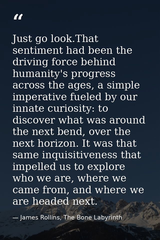 Just go look.That sentiment had been the driving force behind humanity's progress across the ages, a simple imperative f — James Rollins, The Bone Labyrinth