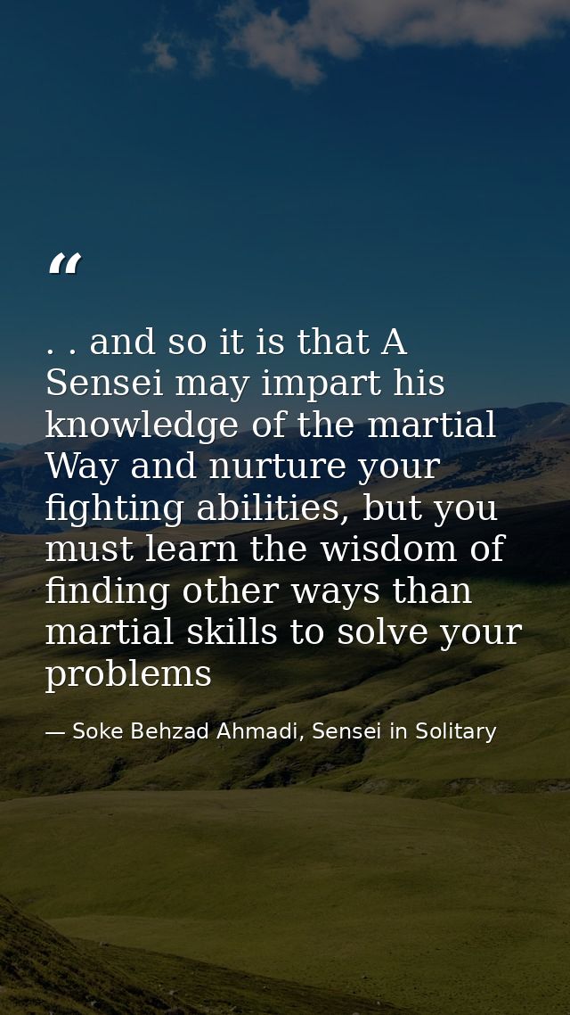 . . and so it is that A Sensei may impart his knowledge of the martial Way and nurture your fighting abilities, but you  — Soke Behzad Ahmadi, Sensei in Solitary