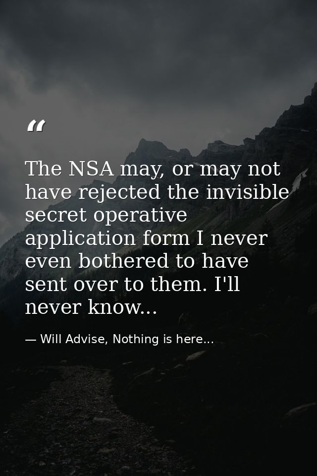 The NSA may, or may not have rejected the invisible secret operative application form I never even bothered to have sent — Will Advise, Nothing is here...